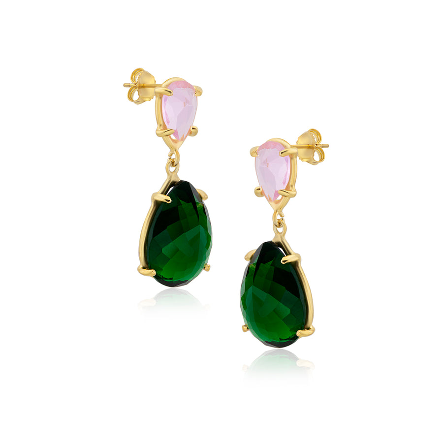 Pink and Green Crystal Earrings