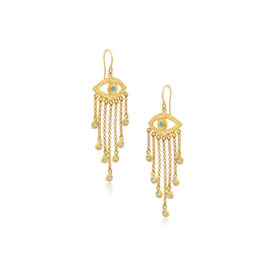 Seyahan gold evil eye earrings handcrafted in Istanbul for Charleston jewelr store Seyahan
