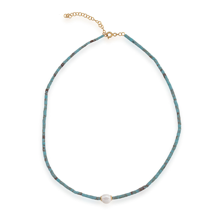 Turquoise Necklace with Single Pearl