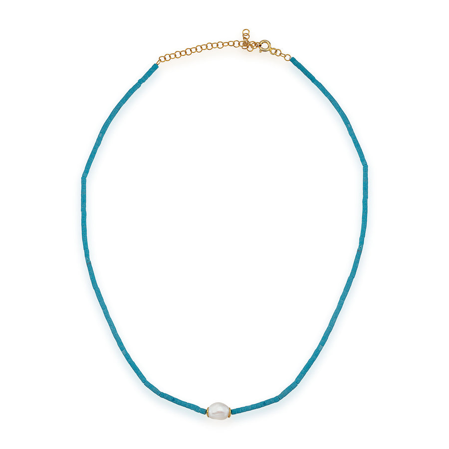 Turquoise Necklace with Single Pearl