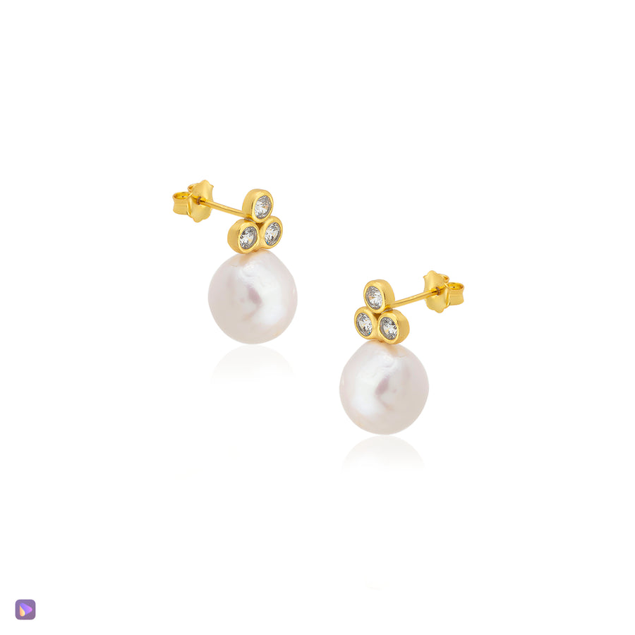 Sarah Triple-Crystal Pearl Earrings