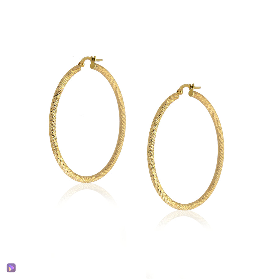 14k Textured Hoops - Large