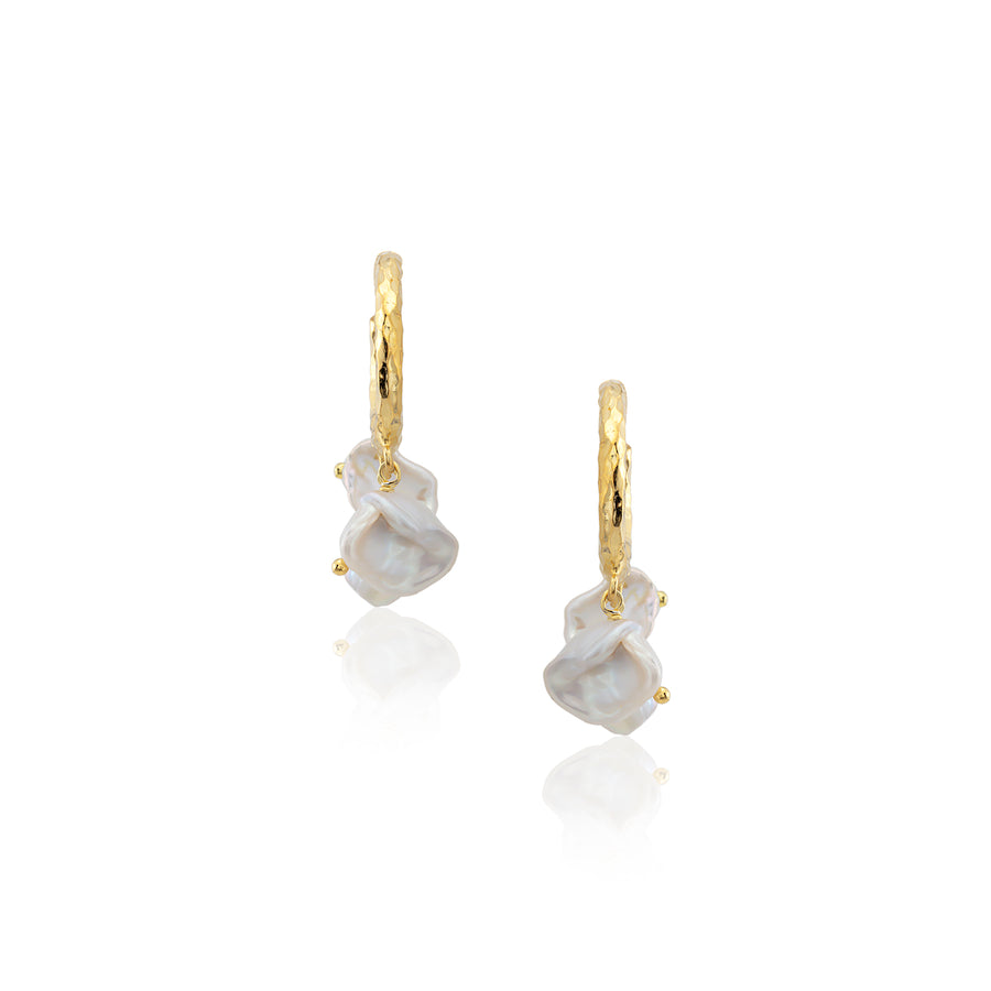 Gold Hoop with Large Organic Pearls