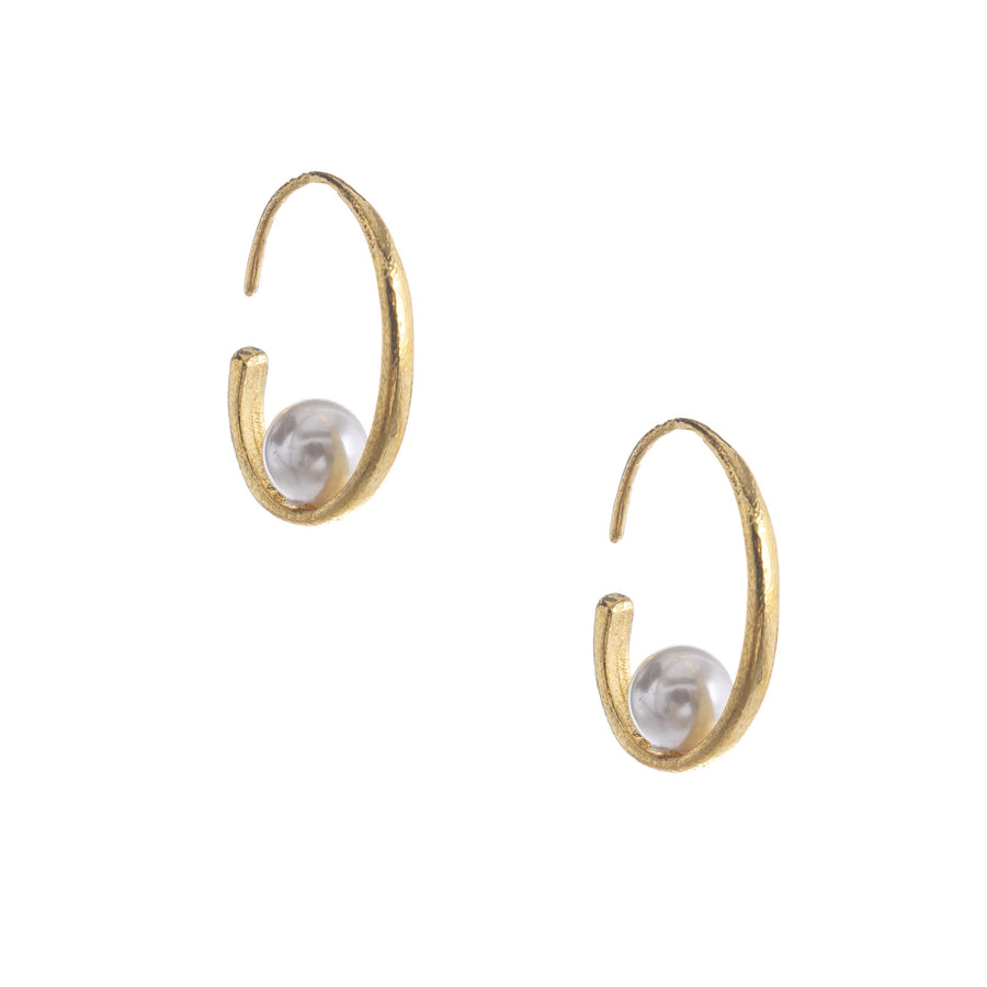 Gold White Pearl Hoops