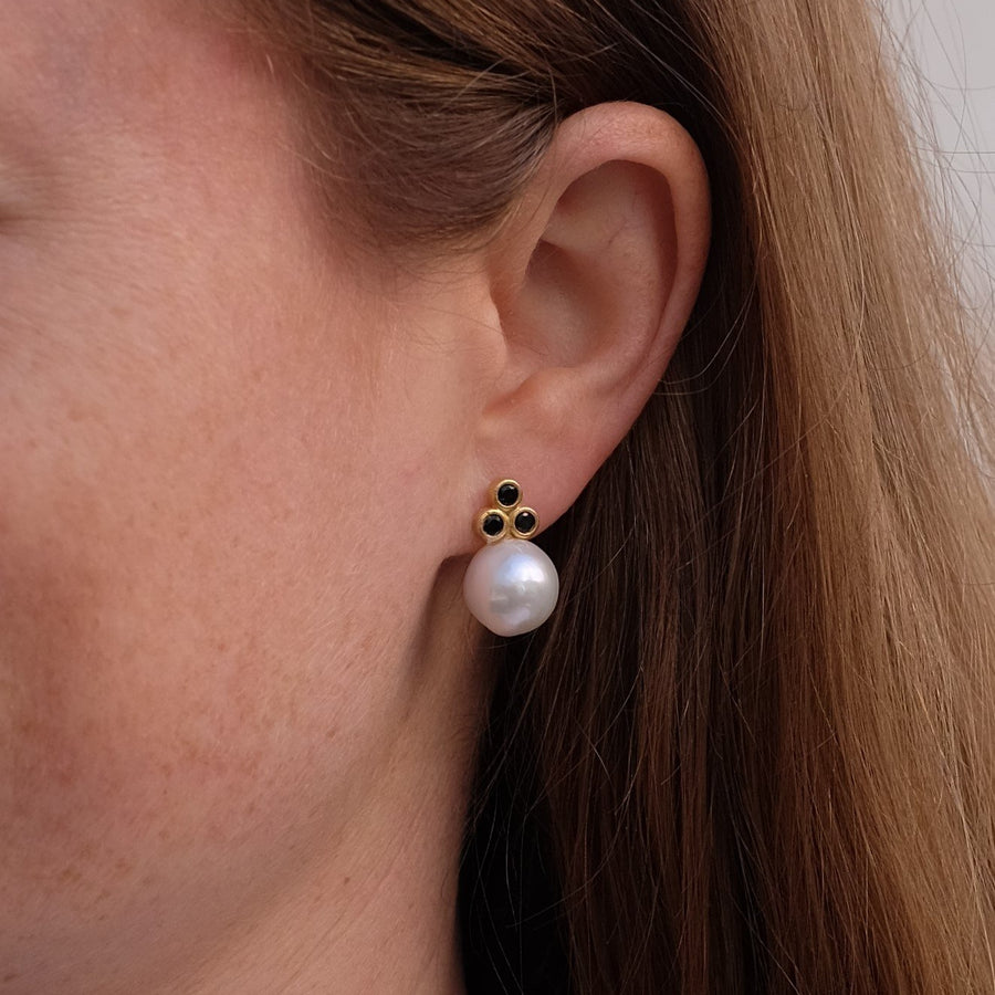 Sarah Triple-Stone Pearl Earrings