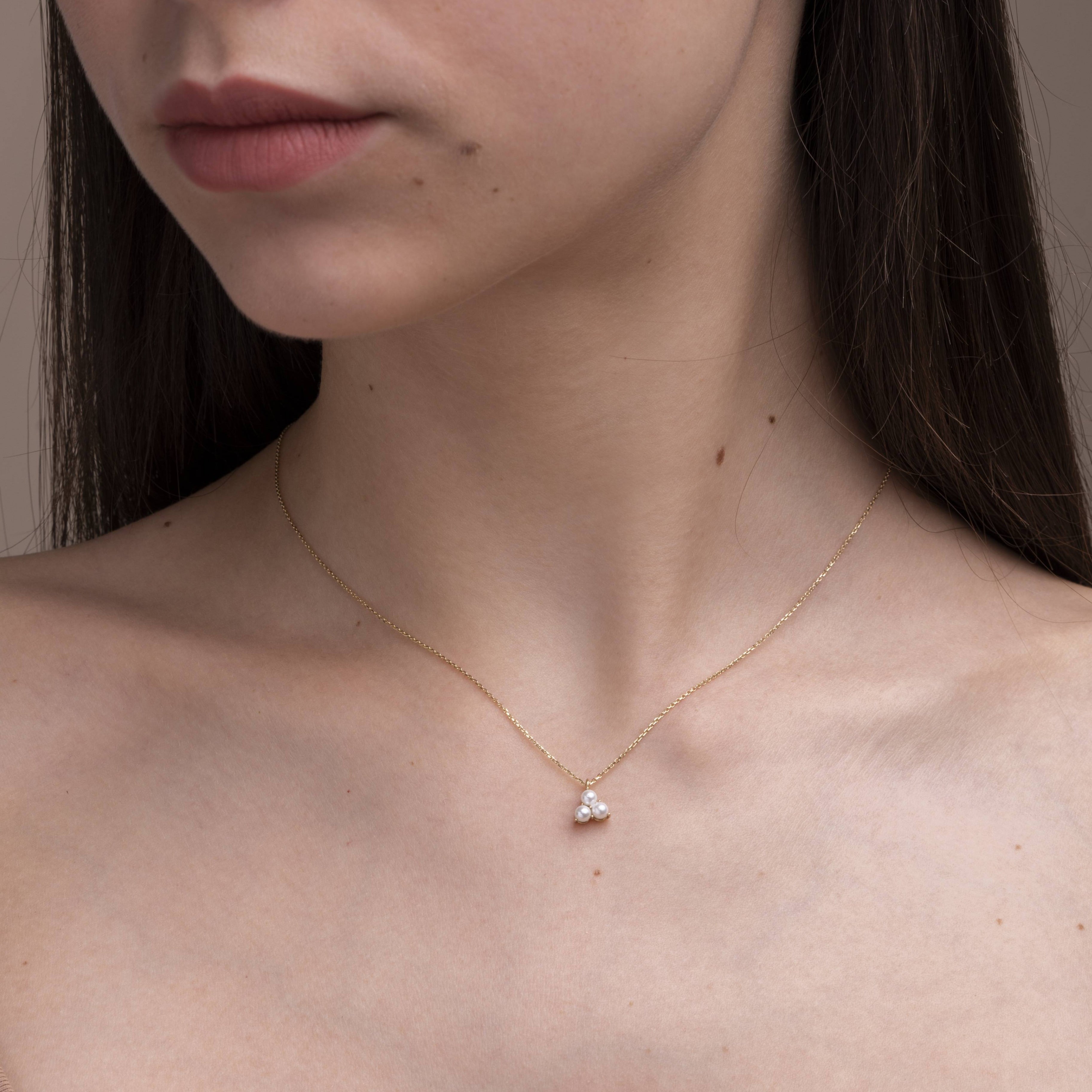 14k Solid Gold Triple Kate Pearl Necklace | Seyahan