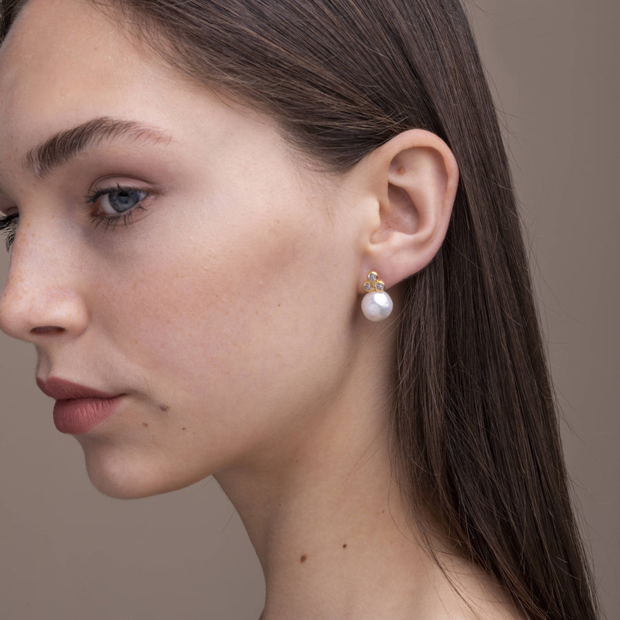 Sarah Triple-Crystal Pearl Earrings