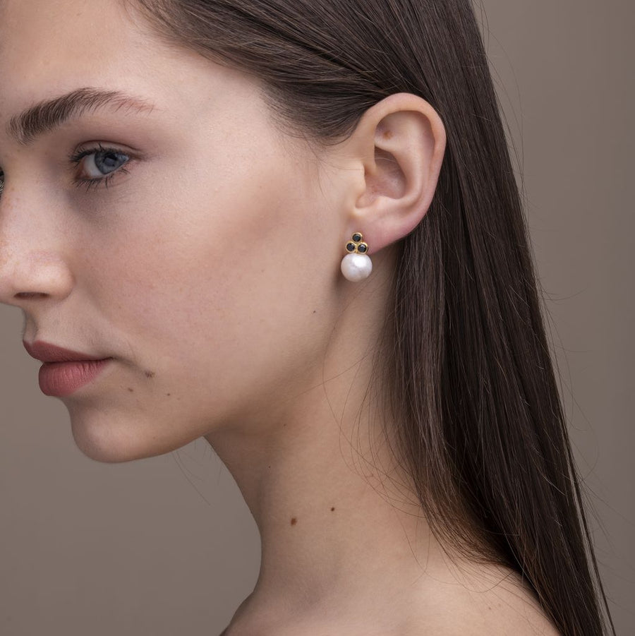 Sarah Triple-Stone Pearl Earrings